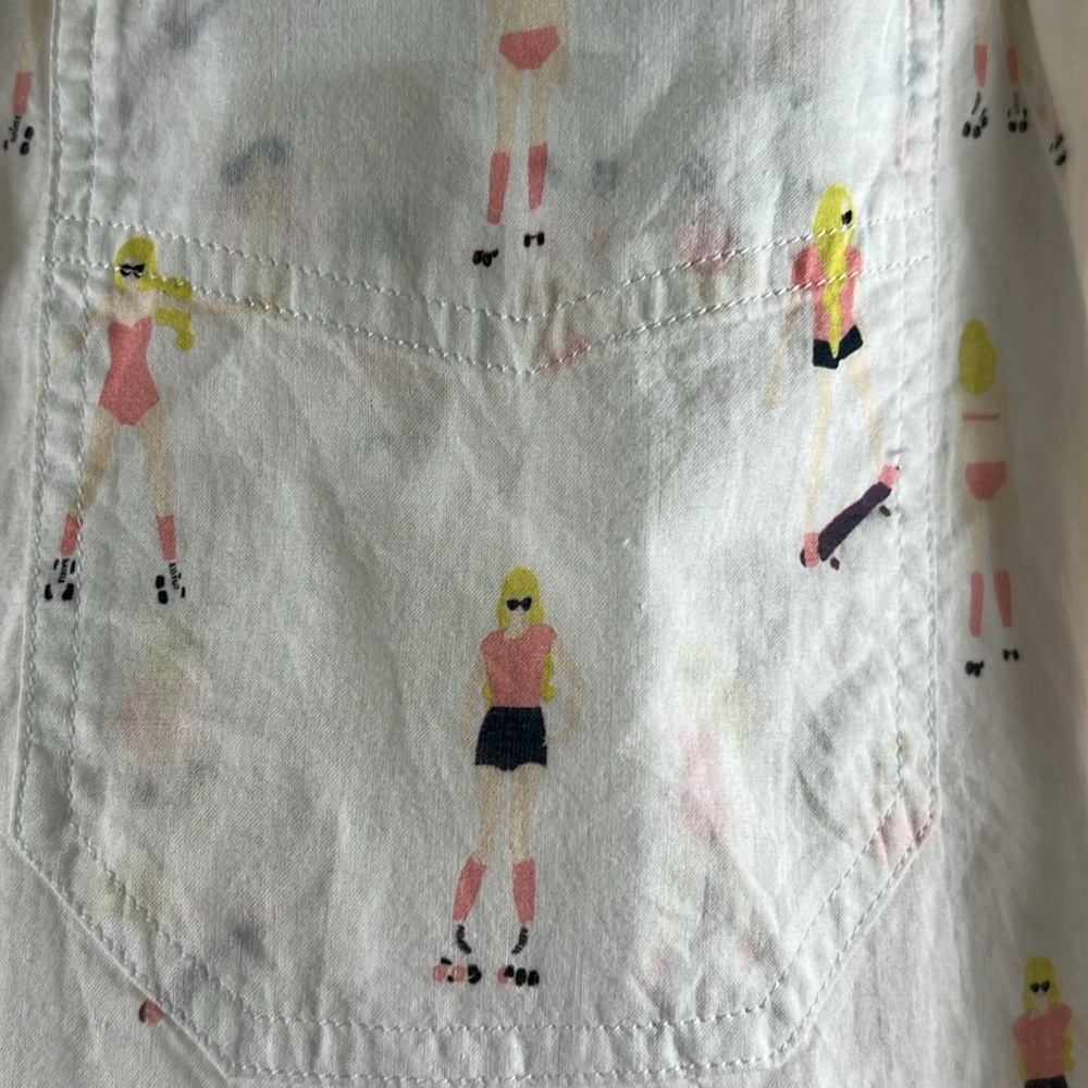 Medium Anthropologie Acote white skater girl blouse Skateboard. A545 - Picture 5 of 7